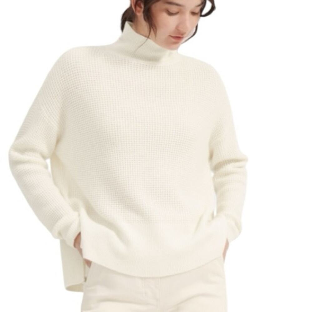 Everlane The Cashmere Waffle Square Turtleneck Sweater Cream Ivory size XS